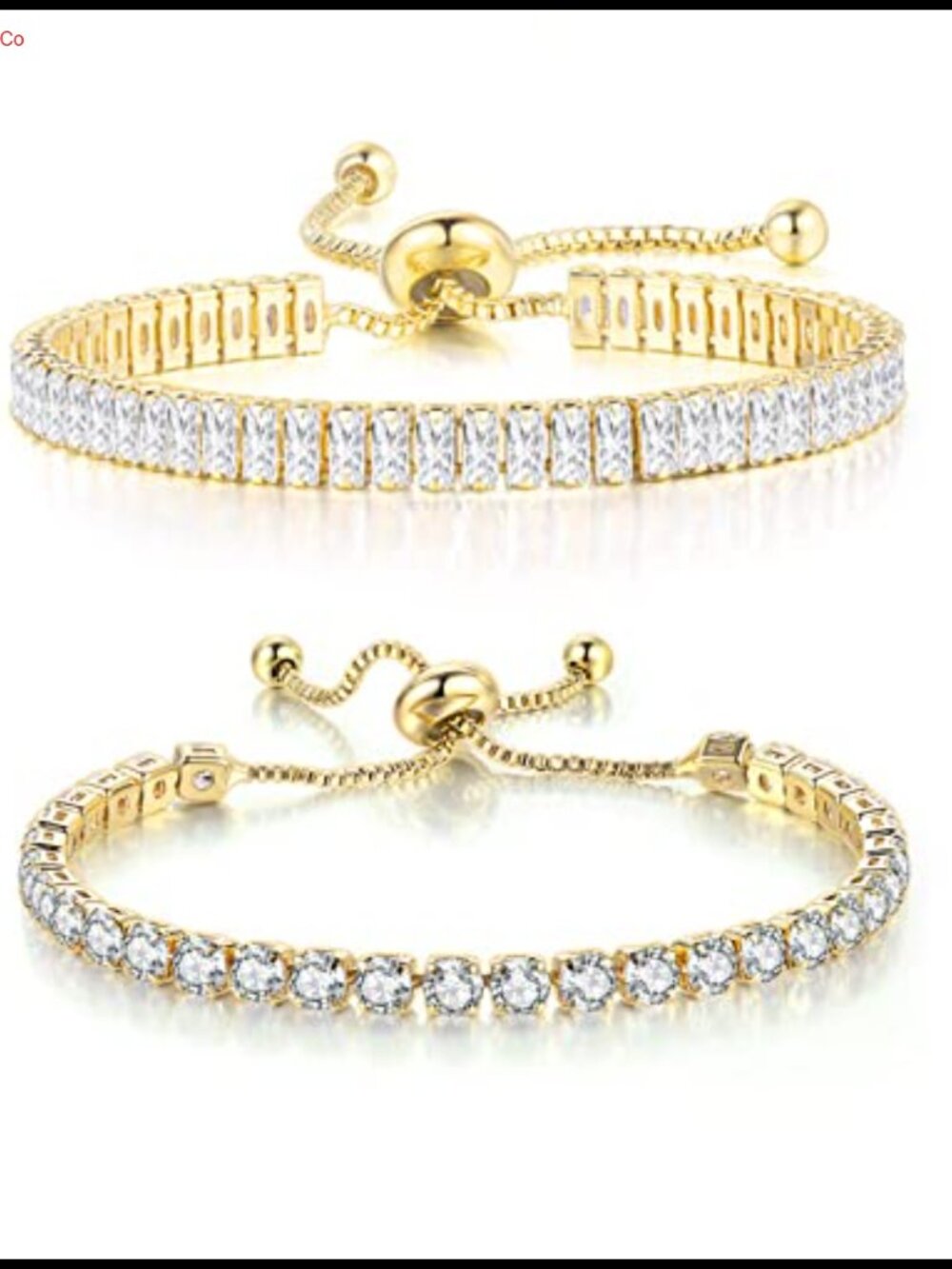 18K Gold Plated Crystal Tennis Bracelet Set Cubic Zirconia Adjustable